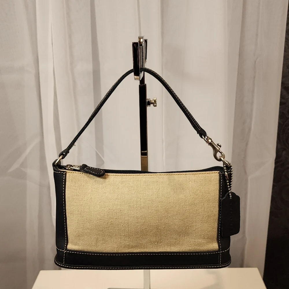 Vintage Coach Linen With Navy Leather Pochette #6115